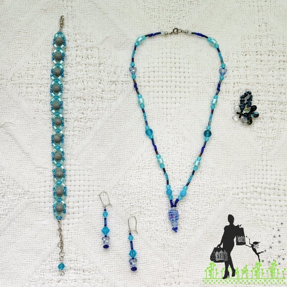 BFD Beaded Set of Jewery in Blue Colour tones - Picture 1 of 4